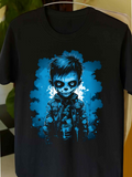 Men's T-Shirt Blue Aura Dark Cartoon Face Young Boy Illustration