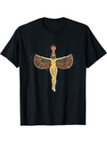 Men's T-Shirt Golden Goddess With Outstretched Wings Wearing Fiery Headdress Among Ancient Symbols
