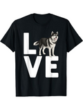 Men's T-Shirt Love Large Bold Letters With Husky Dog Standing Proudly