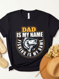 Women's T-Shirt Dad Is My Name Circular Badge With Leaping Fish Surrounded By Bold Lettering
