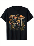 Men's T-Shirt Botanical Forest Mushrooms Cluster With Ferns And Wild Plants Mushroom