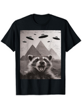 Men's T-Shirt Majestic Pyramids With Flying Saucers Over Smiling Raccoon