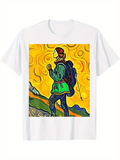 Men's T-Shirt Colorful Mountain Path With Swirling Sunlit Skies Bold Backpack Hiker