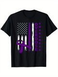 Men's T-Shirt Purple Ribbon With Grunge American Flag Overdose Awareness T Shirt