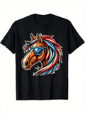 Men's T-Shirt Patriotic Sunglasses And Colorful Mane Horse