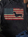 Men's T-Shirt Vintage American Flag With Liberty Stars Featuring A Dachshund Dog Silhouette