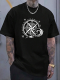 Men's T-Shirt Compass Rose With Direction Letters Amid Crashing Ocean Waves Design