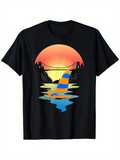 Men's T-Shirt Sunset Glow With Sailboat Under Bridge And Reflected Water