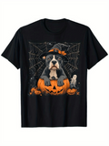Men's T-Shirt Halloween Night With Pumpkins Spiderweb Ghost And Dog