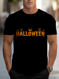 Men's T-Shirt Halloween Orange Smiling Pumpkin Faces Under Festive Night Halloween