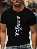 Men's T-Shirt Minimalist White Treble Clef And Headstock Graphic Guitar