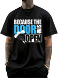 Men's T-Shirt Because The Door Shall Open Parachute Floating Downward With White Blue Letters