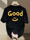 Men's T-Shirt Playful Yellow Letters And Smiling Face Print Good