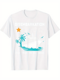 Men's T-Shirt Disembarkation With Blue Waves Palm Tree And Seagulls Scenic Ship