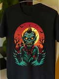 Men's T-Shirt Haunted Night With Glowing Eyes Creatures Among Twisted Trees Monster