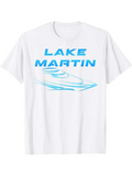 Men's T-Shirt Lake Martin Speedboat With Blue Graphic On White Shirt