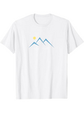 Men's T-Shirt Simple Blue Mountain Peaks With Rising Yellow Sun