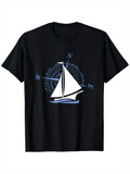 Men's T-Shirt Sailing Compass Over Gentle Blue Waves With A White Sailboat