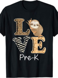 Men's T-Shirt Love Pre K Smiling Sloth With Animal Print Letters