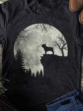 Men's T-Shirt Full Moon Night With Wolf Howling Over Forest Cliffs
