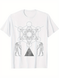 Men's T-Shirt Geometric Sacred Pattern With Ancient Egyptian Gods And Pyramid Motif