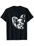 Men's T-Shirt Playful Smiling Dog With Fluffy Fur On Black T Shirt