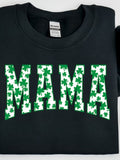 Men's T-Shirt Mama With Green Three Leaf Clovers Over Bold White Letters