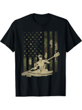 Men's T-Shirt Rustic Camouflage American Flag With Kayaker Paddling Outdoor Adventure Canoe