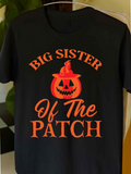 Men's T-Shirt Big Sister Of The Patch Halloween Pumpkin Under Orange Lettering
