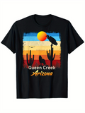 Men's T-Shirt Queen Creek Arizona Sunset Desert Scene With Silhouetted Cactus And Birds