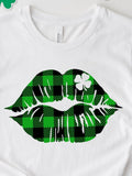 Men's T-Shirt Plaid Patterned Green Kiss With Lucky Shamrock Lips