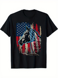 Men's T-Shirt Patriotic Painted Grunge Effect American Flag With Majestic Horse