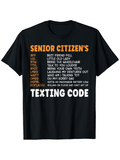 Men's T-Shirt Senior Citizens Texting Code With Humorous Abbreviation Chart On Black Shirt