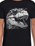 Men's T-Shirt Fierce Roaring Dinosaur With Sunglasses Under Starry Cosmic Sky Tyrannosaurus