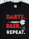 Men's T-Shirt Darts Beer Repeat With Classic Dart And Beer Mug Illustration