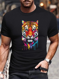 Men's T-Shirt Colorful Paint Drips With Vibrant Urban Street Style Tiger