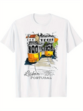 Men's T-Shirt Lisbon Portugal Vintage Trams Among Colorful European Cityscape