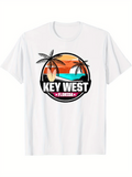 Men's T-Shirt Key West Florida Sunset With Palm Trees Over Ocean View Beachscape