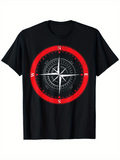 Men's T-Shirt Red Black Circular Nautical Motif With Classic Compass Directions Symbol