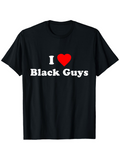 Men's T-Shirt I Love Statement Bold White Letters With Red Heart Black T Shirt