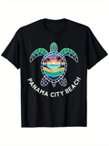 Men's T-Shirt Panama City Beach Sunset Reflection With Palms And Calm Sea Turtle