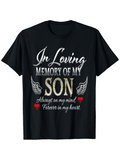Men's T-Shirt In Loving Memory Of My Son With Silver Angel Wings And Red Hearts