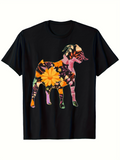 Men's T-Shirt Vivid Summer Flowers Patterned Silhouette Among Lush Colorful Abstract Dog