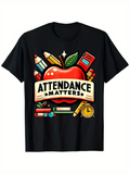 Men's T-Shirt Attendance Matters Bright School Objects With Red Apple Centerpiece