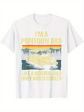 Men's T-Shirt Im A Pontoon Dad Like A Normal Dad Only Much Cooler Mountain Lake Pontoon Boat Under Vintage Sunset