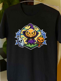 Men's T-Shirt Haunted Pumpkin Patch With Witch Hat Glowing Moon Surrounded By Spooky Ghosts
