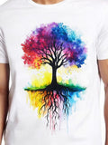 Men's T-Shirt Watercolor Rainbow Splash Surrounded Vibrant Colorful Abstract Tree