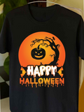 Men's T-Shirt Happy Halloween Creepy Bats With Hanging Pumpkin And Haunted Tree