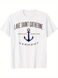 Men's T-Shirt Lake Saint Catherine Blue Anchor Surrounded By Text And Classic Vermont