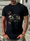 Men's T-Shirt Santa Festive Multicolored Lights Surrounding Playful Holiday Santa